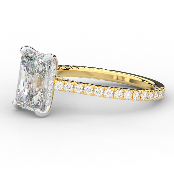 3.50CT.TW RADIANT LAB DIAMOND UNDERHALO SOLITAIRE TWO TONE ENGAGEMENT RING - Nazarelle