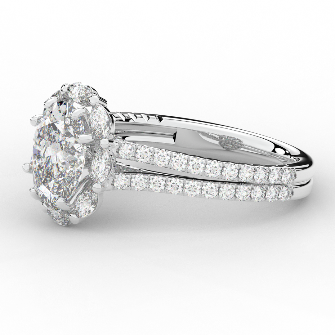 2.30CT.TW OVAL LAB DIAMOND HALO SPLIT SHANK ENGAGEMENT RING - Nazarelle