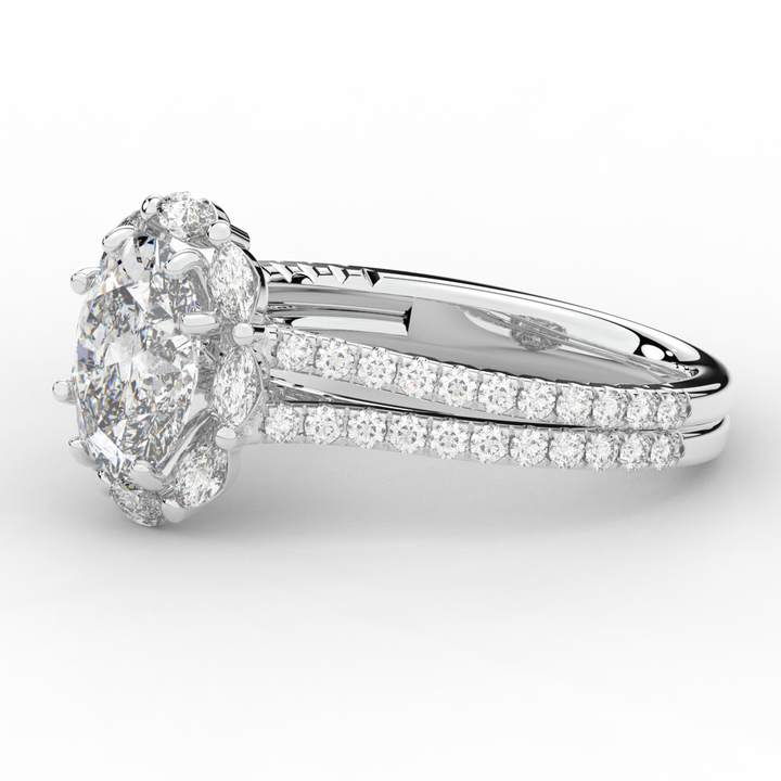 2.30CT.TW OVAL LAB DIAMOND HALO SPLIT SHANK ENGAGEMENT RING - Nazarelle