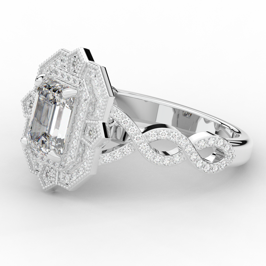 1.90CT.TW EMERALD CUT LAB DIAMOND HALO ENGAGEMENT RING - Nazarelle