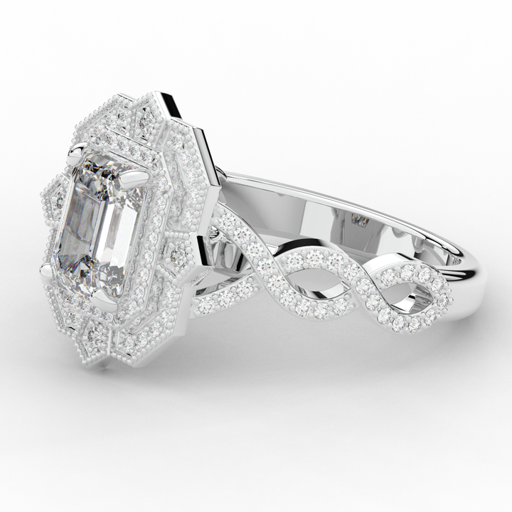 1.90CT.TW EMERALD CUT LAB DIAMOND HALO ENGAGEMENT RING - Nazarelle