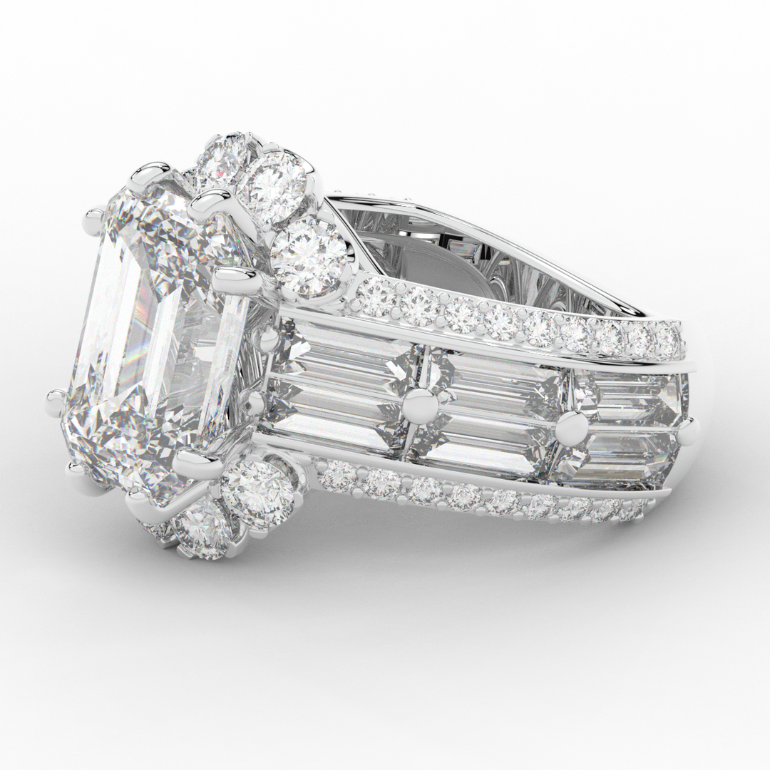 8.25CT.TW EMERALD CUT LAB DIAMOND HALO ENGAGEMENT RING - Nazarelle