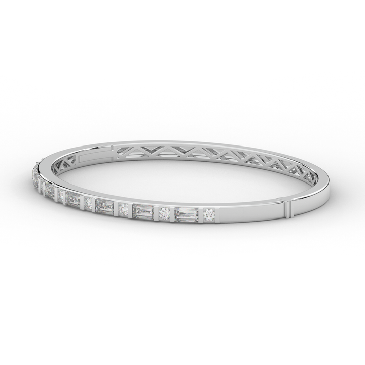 2.75CT.TW ROUND AND EMERALD CUT LAB DIAMOND SHARED PRONG BANGLE - Nazarelle