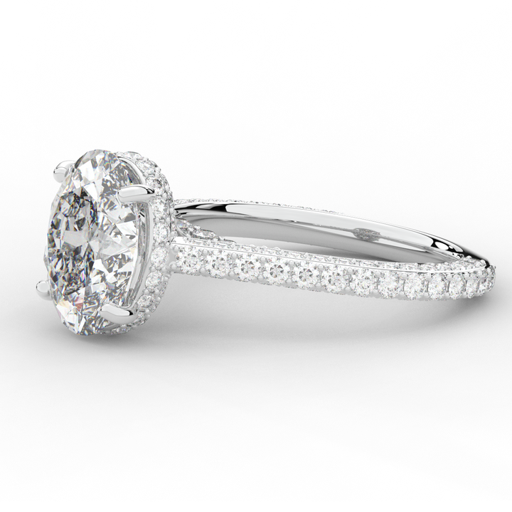 4.00CT.TW OVAL LAB DIAMOND UNDERHALO SOLITAIRE ENGAGEMENT RING - Nazarelle