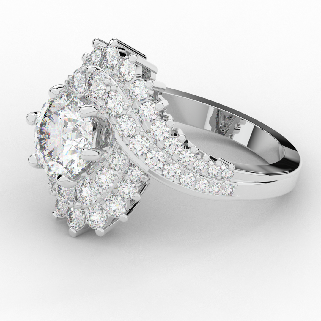 3.35CT.TW ROUND LAB DIAMOND BYPASS HALO ENGAGEMENT RING - Nazarelle