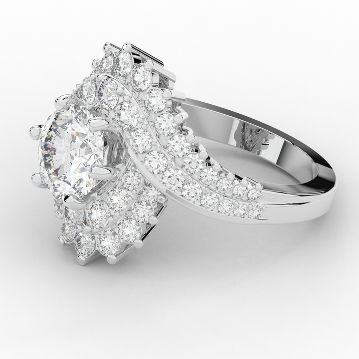 3.35CT.TW ROUND LAB DIAMOND BYPASS HALO ENGAGEMENT RING - Nazarelle
