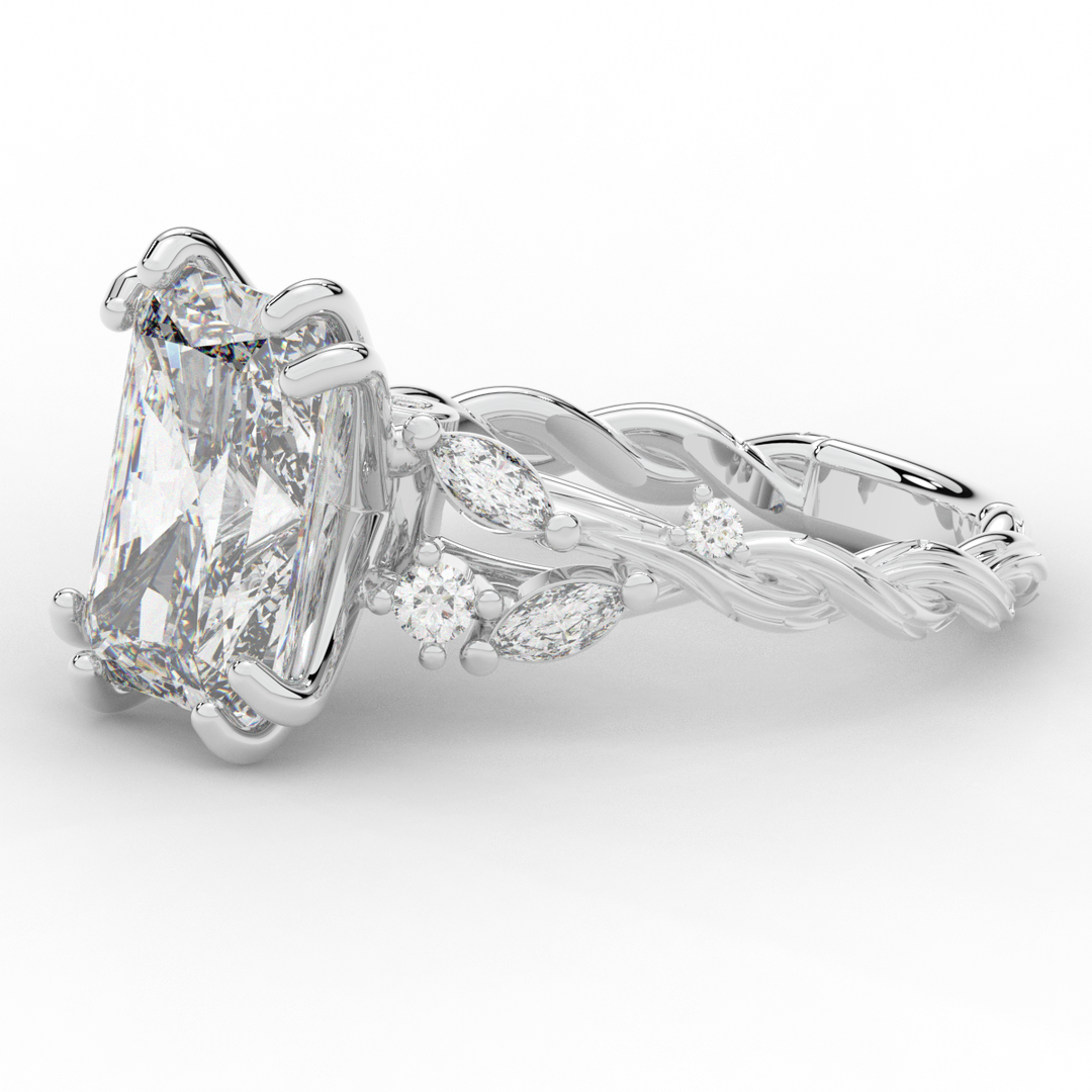 5.30CT.TW RADIANT LAB DIAMOND STYLIZED VINE AND TREE BARK FINISH ENGAGEMENT RING - Nazarelle