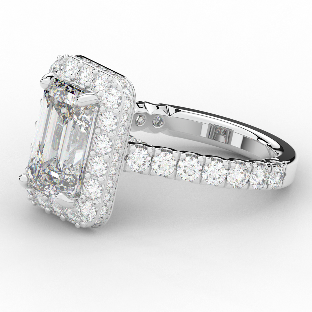 4.50CT.TW EMERALD CUT LAB DIAMOND HALO ENGAGEMENT RING - Nazarelle