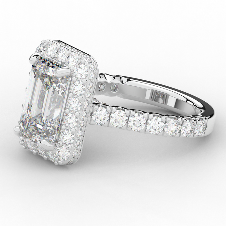 4.50CT.TW EMERALD CUT LAB DIAMOND HALO ENGAGEMENT RING - Nazarelle