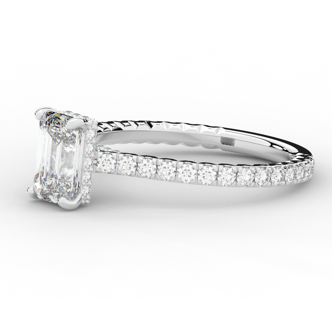 2.10CT.TW EMERALD CUT LAB DIAMOND UNDERHALO SOLITAIRE ENGAGEMENT RING - Nazarelle