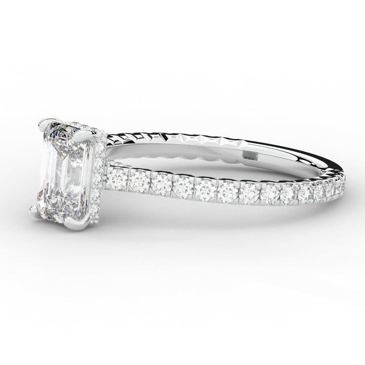 2.10CT.TW EMERALD CUT LAB DIAMOND UNDERHALO SOLITAIRE ENGAGEMENT RING - Nazarelle