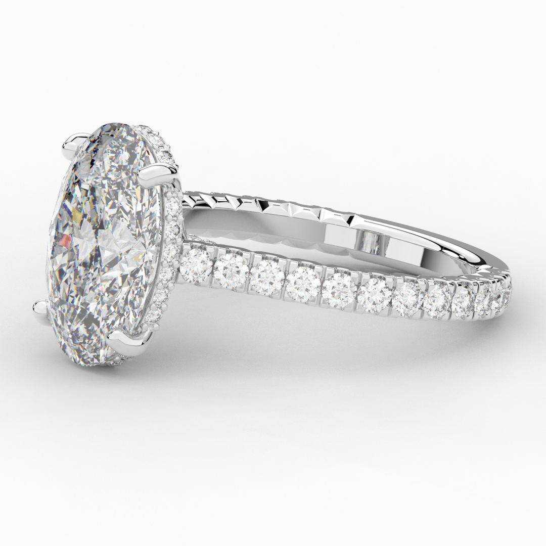 4.70CT.TW OVAL LAB DIAMOND UNDERHALO SOLITAIRE ENGAGEMENT RING - Nazarelle