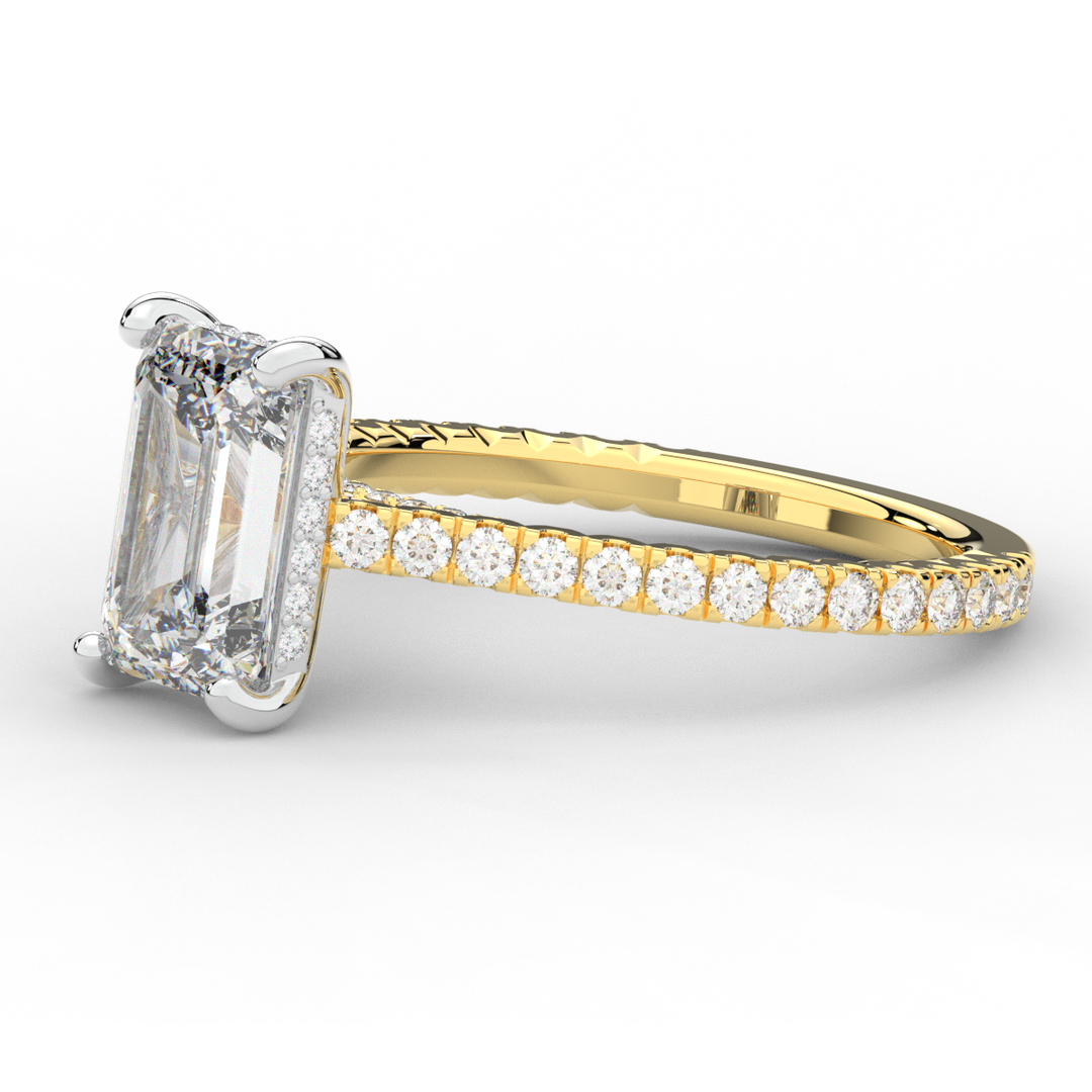 3.50CT.TW EMERALD CUT LAB DIAMOND UNDERHALO SOLITAIRE TWO TONE ENGAGEMENT RING - Nazarelle