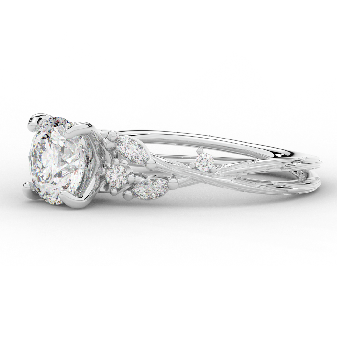 1.75CT.TW ROUND LAB DIAMOND STYLIZED VINE AND TREE BARK FINISH ENGAGEMENT RING - Nazarelle