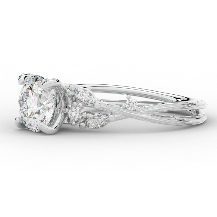 1.75CT.TW ROUND LAB DIAMOND STYLIZED VINE AND TREE BARK FINISH ENGAGEMENT RING - Nazarelle