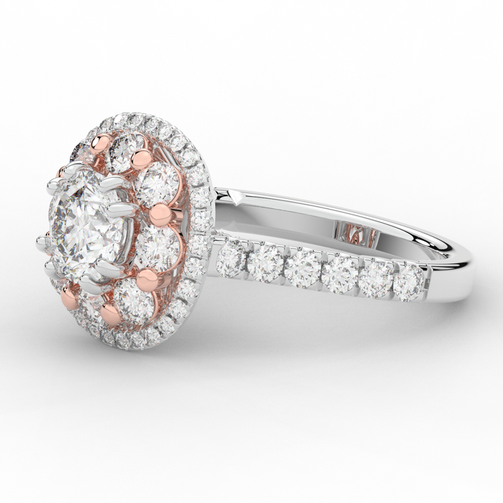 2.70CT.TW ROUND LAB DIAMOND DOUBLE HALO TWO TONE ENGAGEMENT RING - Nazarelle