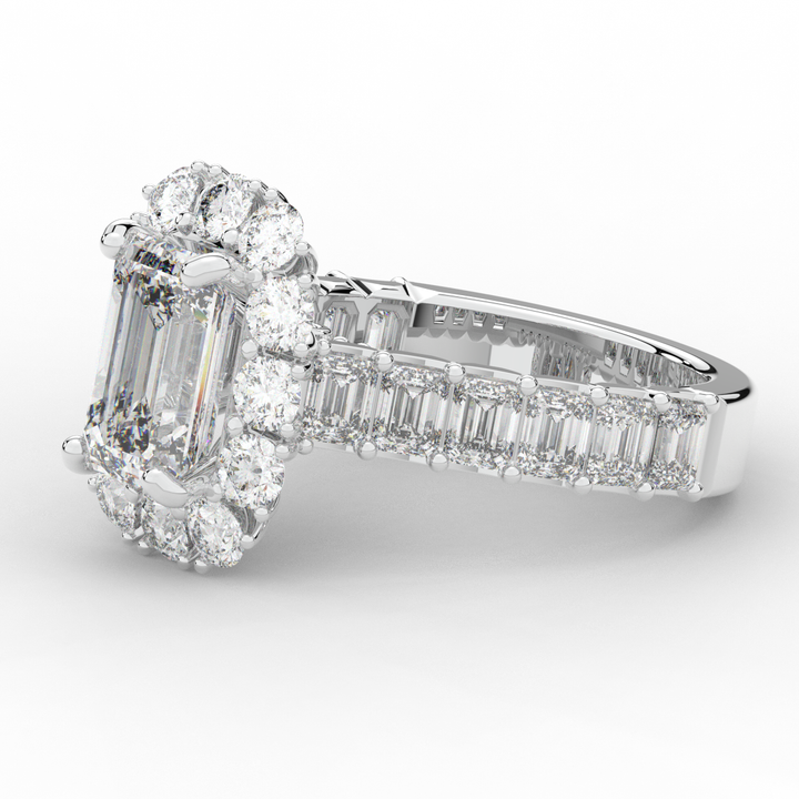 6.00CT.TW EMERALD CUT LAB DIAMOND HALO ENGAGEMENT RING - Nazarelle