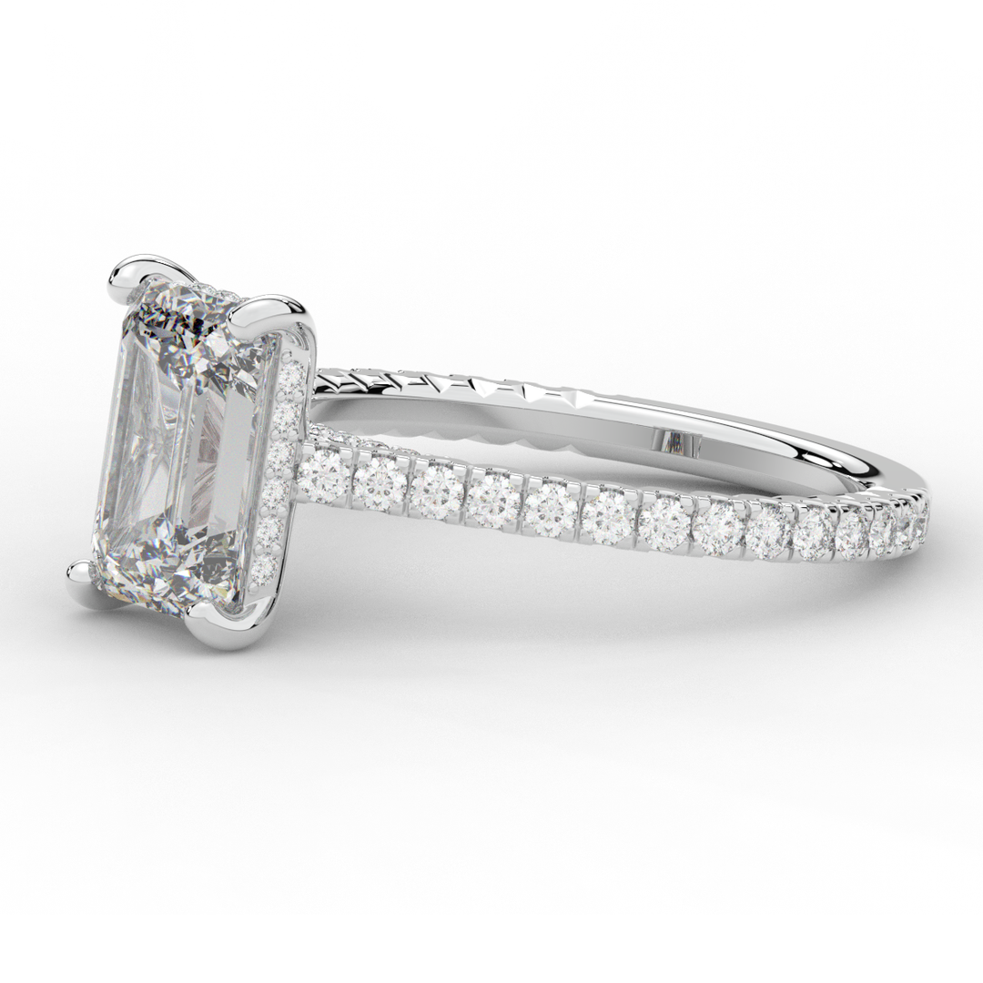 3.50CT.TW EMERALD CUT LAB DIAMOND UNDERHALO SOLITAIRE ENGAGEMENT RING - Nazarelle