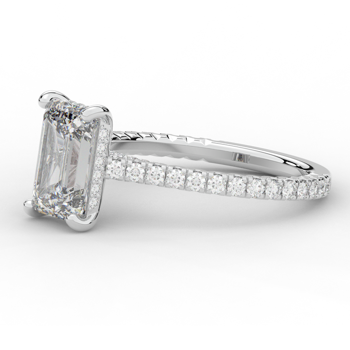 3.50CT.TW EMERALD CUT LAB DIAMOND UNDERHALO SOLITAIRE ENGAGEMENT RING - Nazarelle