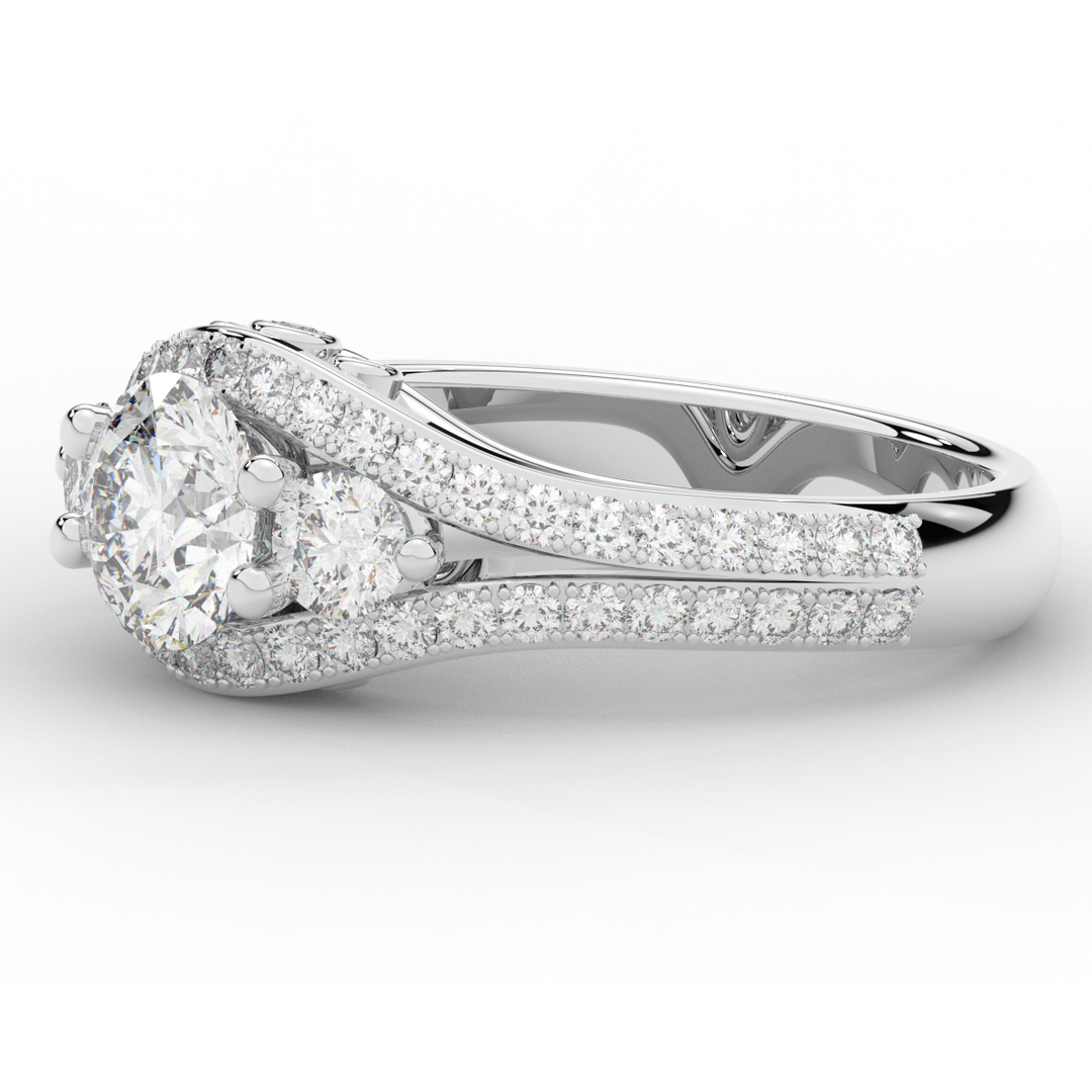 1.90CT.TW ROUND LAB DIAMOND THREE STONE ENGAGEMENT RING - Nazarelle