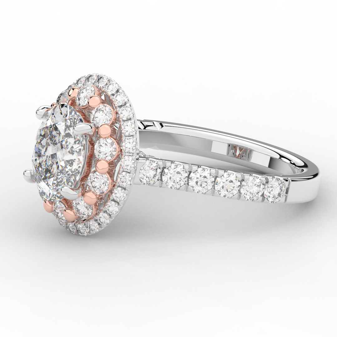 3.30CT.TW OVAL LAB DIAMOND DOUBLE HALO TWO TONE ENGAGEMENT RING - Nazarelle