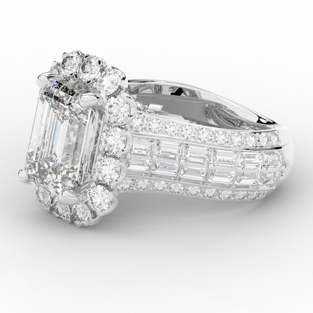8.00CT.TW EMERALD CUT LAB DIAMOND HALO ENGAGEMENT RING - Nazarelle