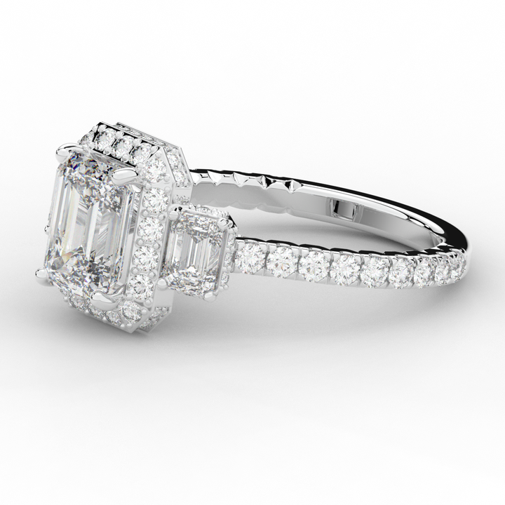 3.20CT.TW EMERALD CUT LAB DIAMOND 3 STONE ENGAGEMENT RING - Nazarelle