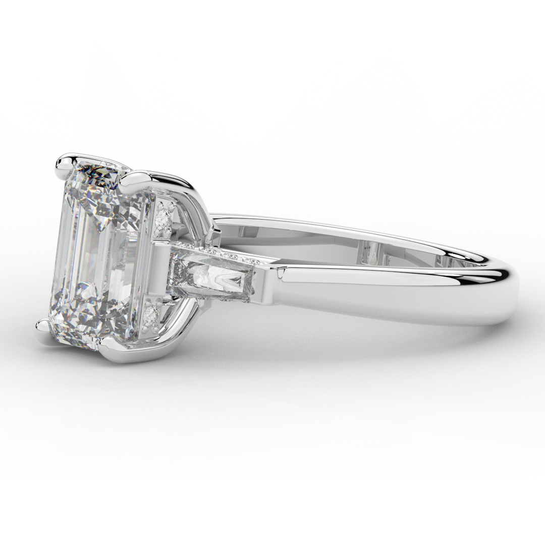 3.45CT.TW EMERALD CUT LAB DIAMOND 3 STONE ENGAGEMENT RING - Nazarelle