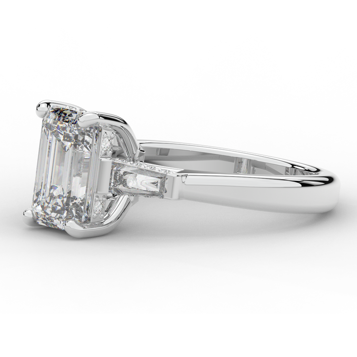 3.45CT.TW EMERALD CUT LAB DIAMOND 3 STONE ENGAGEMENT RING - Nazarelle