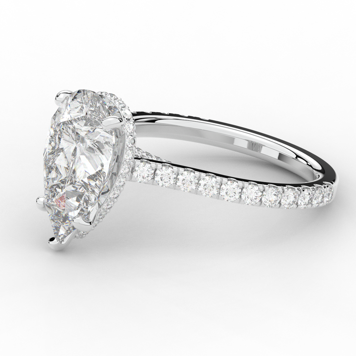 4.60CT.TW PEAR LAB DIAMOND UNDERHALO SOLITAIRE ENGAGEMENT RING - Nazarelle