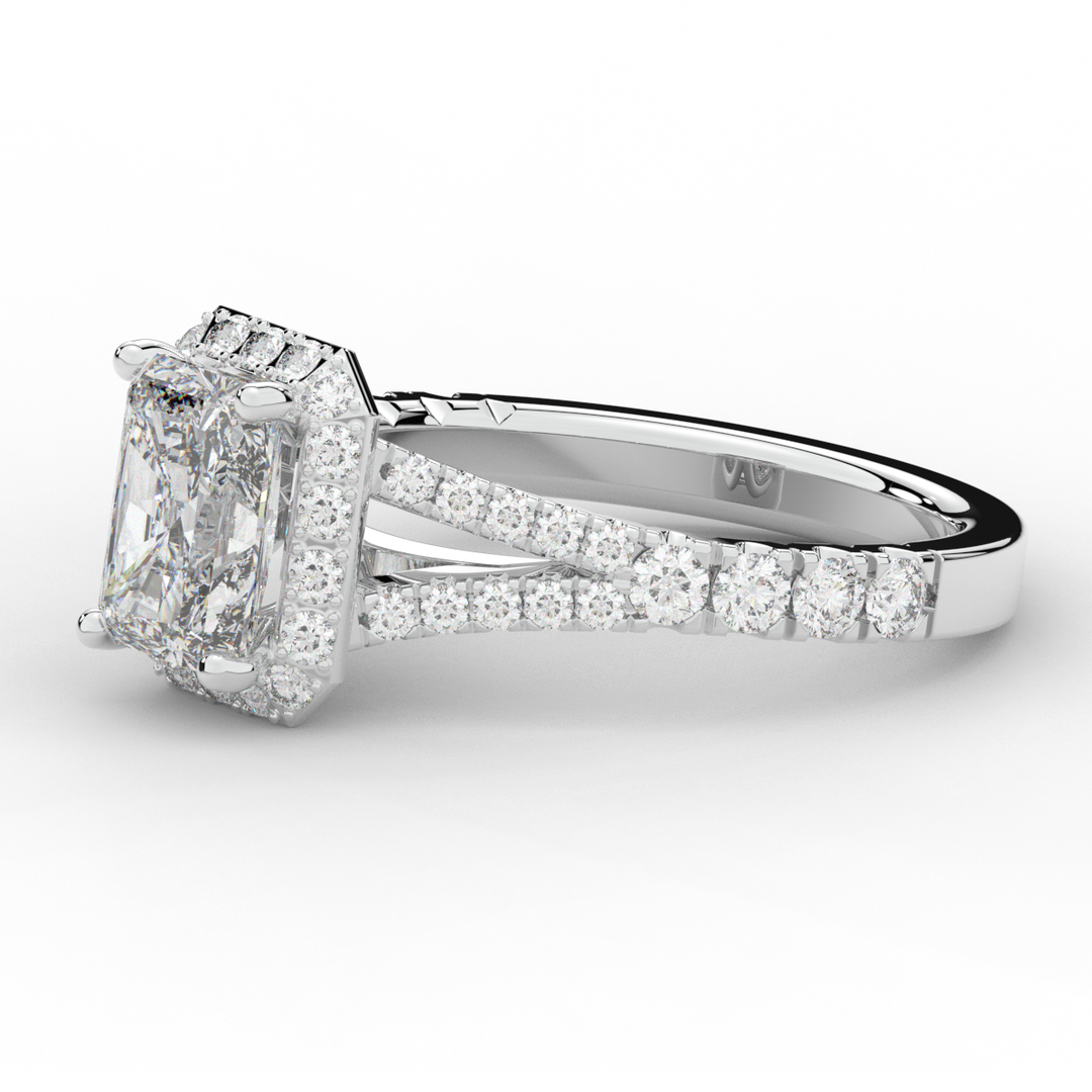 2.60CT.TW RADIANT LAB DIAMOND SPLIT SHANK HALO ENGAGEMENT RING - Nazarelle