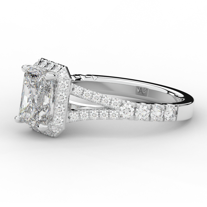2.60CT.TW RADIANT LAB DIAMOND SPLIT SHANK HALO ENGAGEMENT RING - Nazarelle