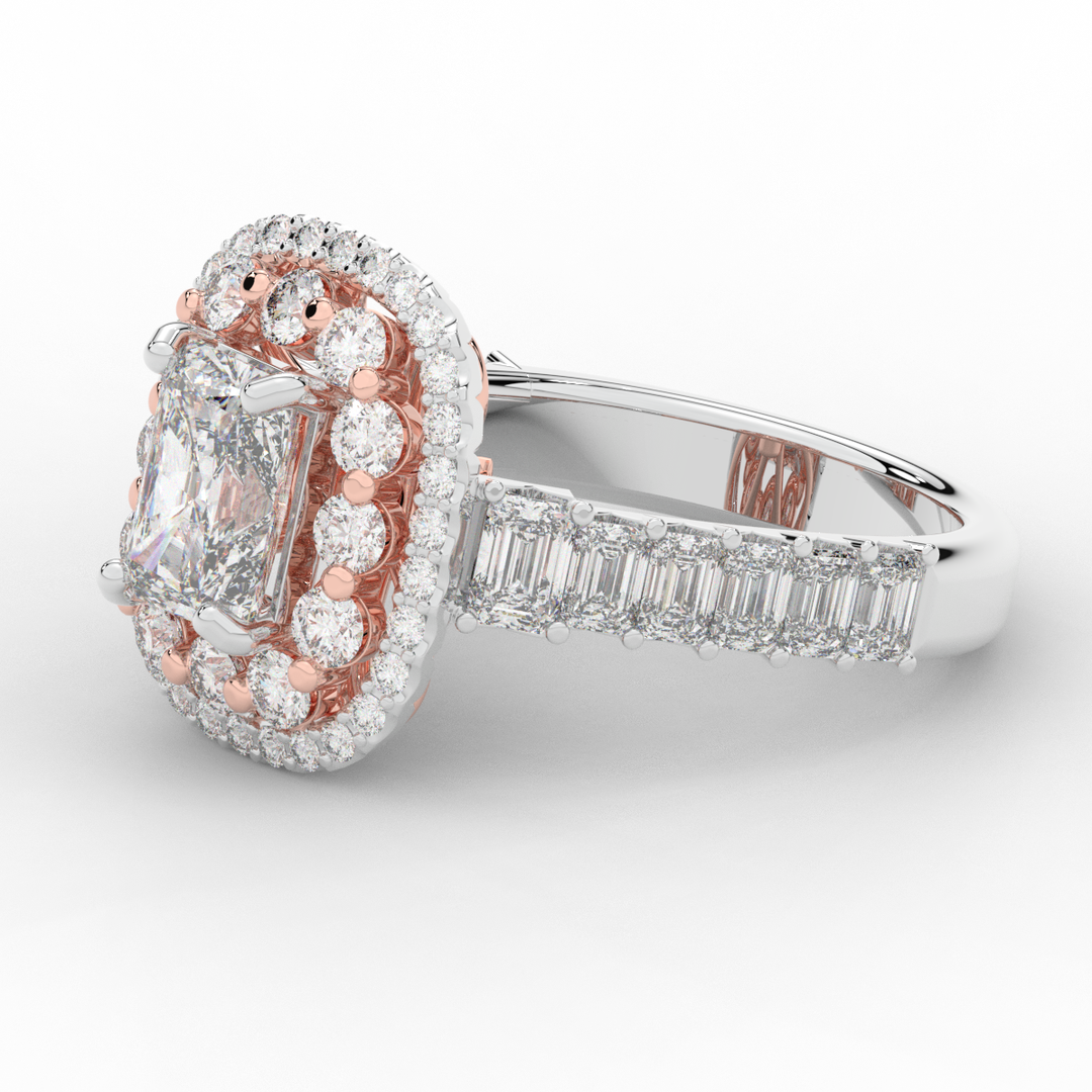 4.70CT.TW RADIANT LAB DIAMOND DOUBLE HALO TWO TONE ENGAGEMENT RING - Nazarelle