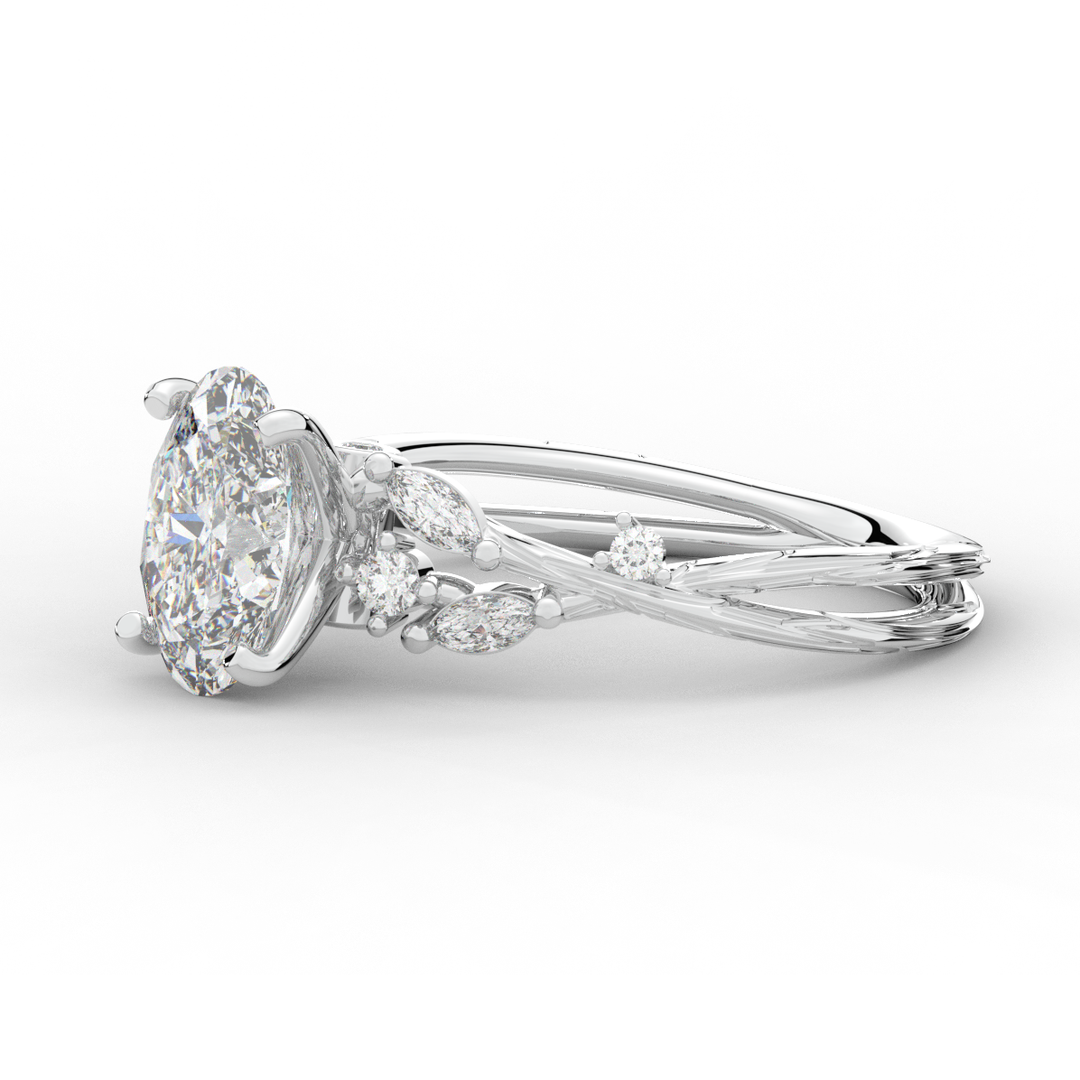 2.25CT.TW OVAL LAB DIAMOND STYLIZED VINE AND TREE BARK FINISH ENGAGEMENT RING - Nazarelle