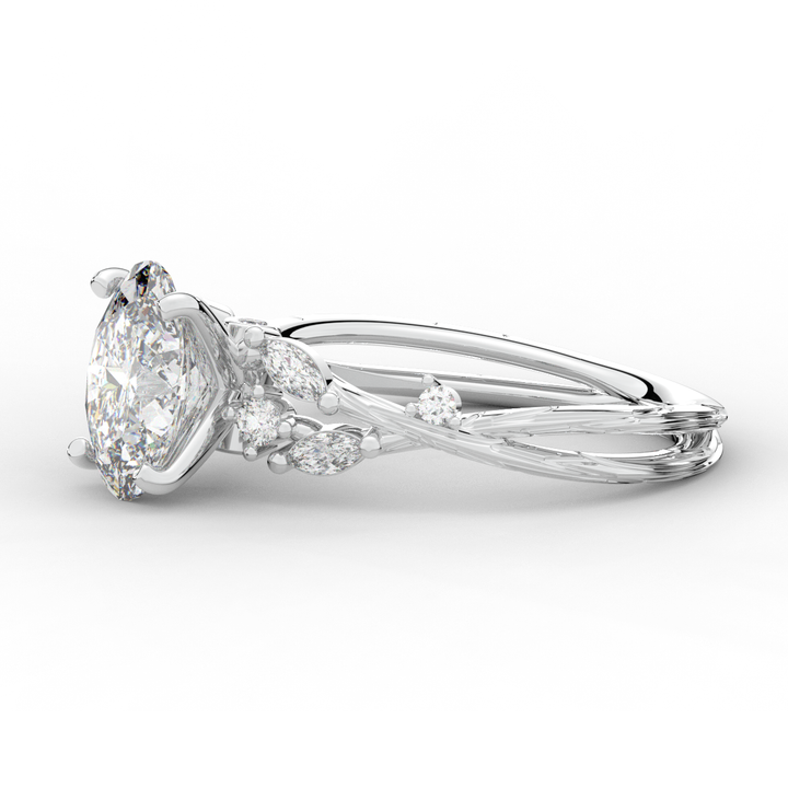 2.25CT.TW OVAL LAB DIAMOND STYLIZED VINE AND TREE BARK FINISH ENGAGEMENT RING - Nazarelle