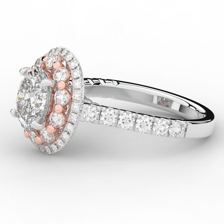 3.30CT.TW OVAL LAB DIAMOND DOUBLE HALO TWO TONE ENGAGEMENT RING - Nazarelle