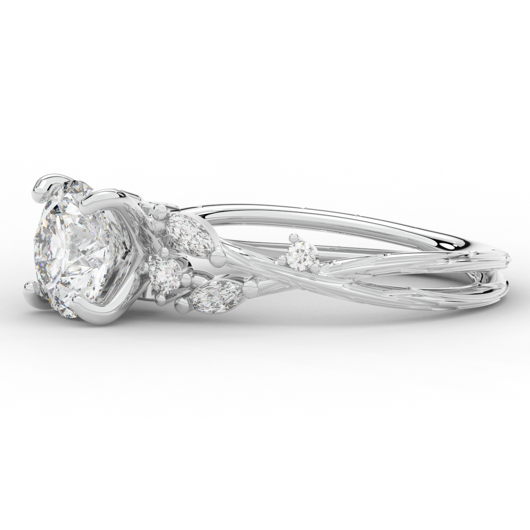 1.75CT.TW ROUND LAB DIAMOND STYLIZED VINE AND TREE BARK FINISH ENGAGEMENT RING - Nazarelle
