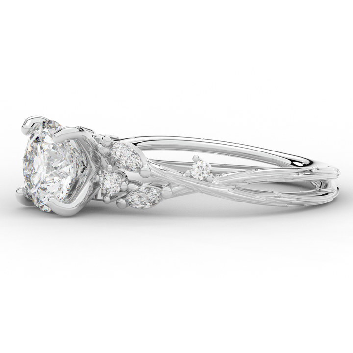 1.75CT.TW ROUND LAB DIAMOND STYLIZED VINE AND TREE BARK FINISH ENGAGEMENT RING - Nazarelle