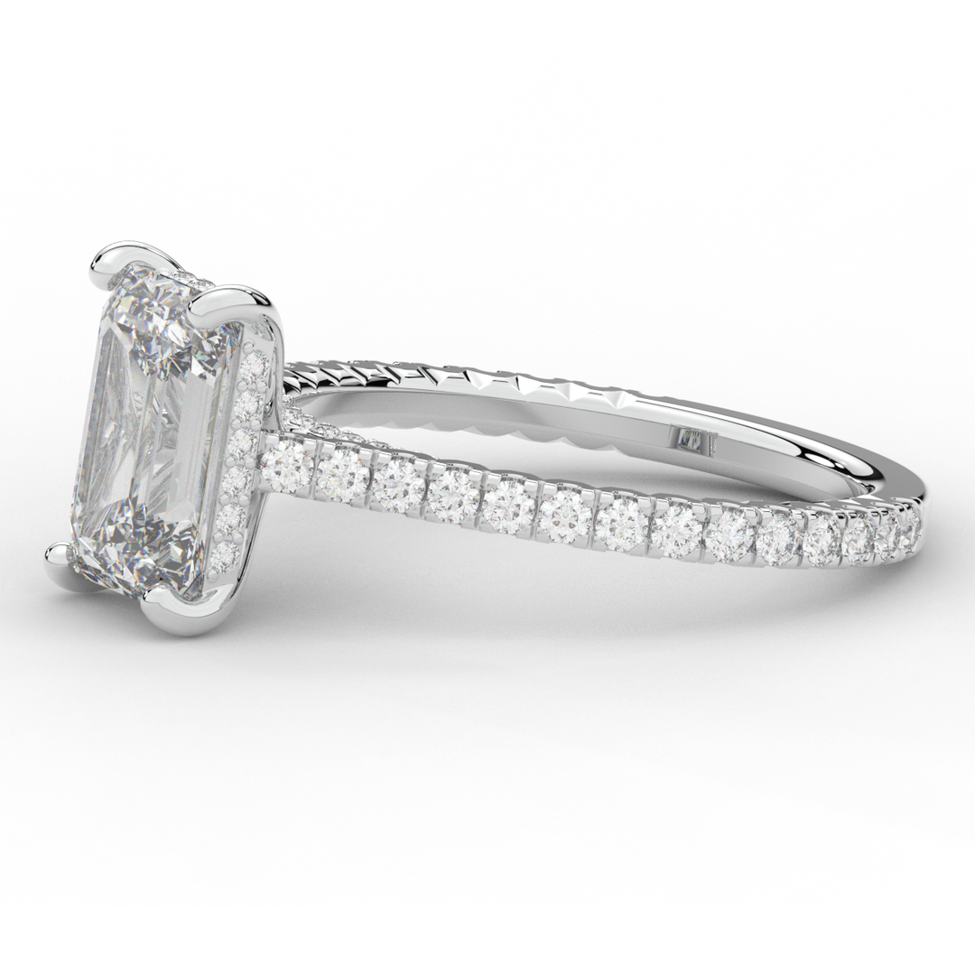 3.50CT.TW EMERALD CUT LAB DIAMOND UNDERHALO SOLITAIRE ENGAGEMENT RING - Nazarelle