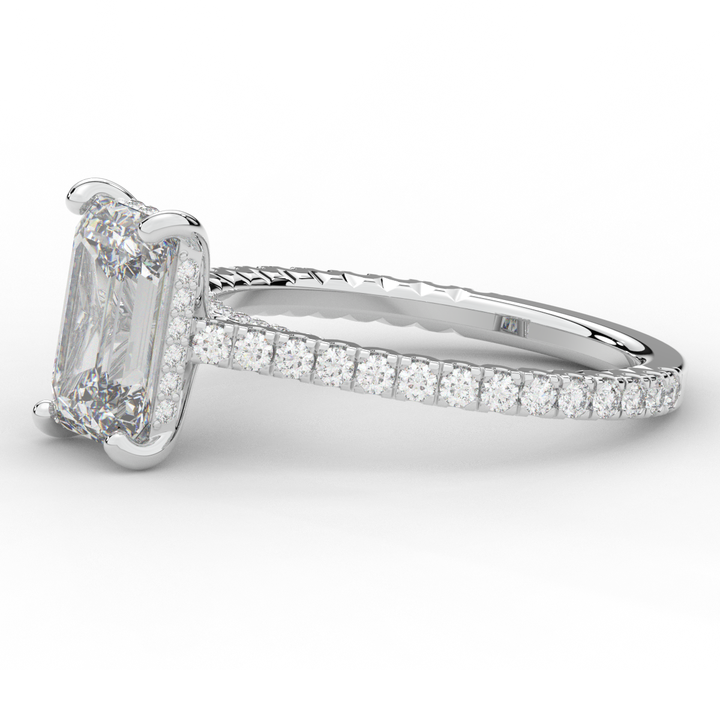 3.50CT.TW EMERALD CUT LAB DIAMOND UNDERHALO SOLITAIRE ENGAGEMENT RING - Nazarelle