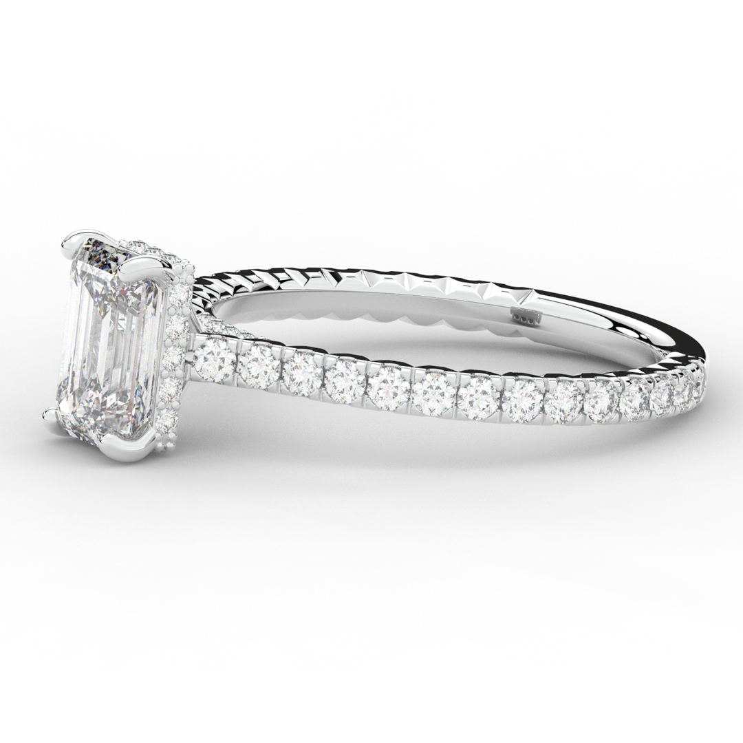 2.10CT.TW EMERALD CUT LAB DIAMOND UNDERHALO SOLITAIRE ENGAGEMENT RING - Nazarelle
