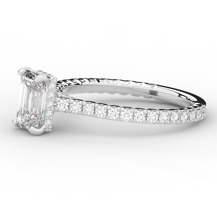 2.10CT.TW EMERALD CUT LAB DIAMOND UNDERHALO SOLITAIRE ENGAGEMENT RING - Nazarelle