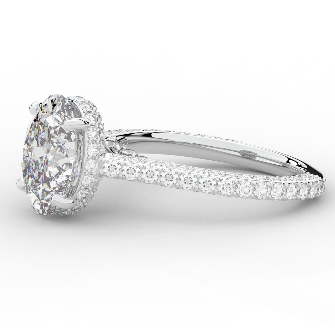 4.00CT.TW OVAL LAB DIAMOND UNDERHALO SOLITAIRE ENGAGEMENT RING - Nazarelle