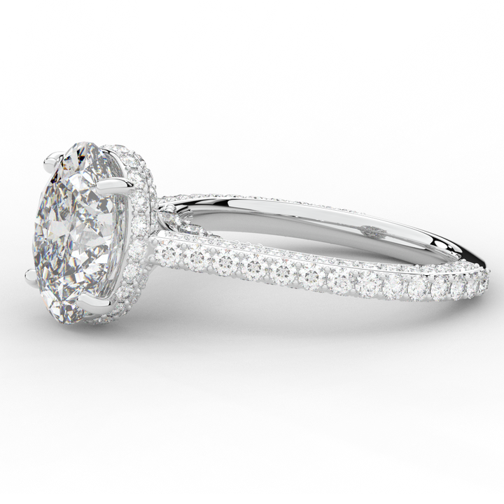 4.00CT.TW OVAL LAB DIAMOND UNDERHALO SOLITAIRE ENGAGEMENT RING - Nazarelle