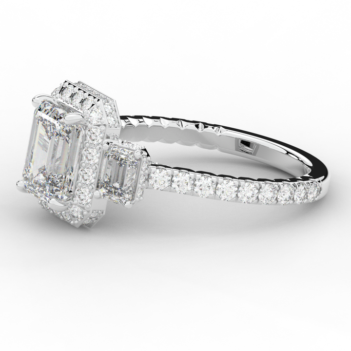 3.20CT.TW EMERALD CUT LAB DIAMOND 3 STONE ENGAGEMENT RING - Nazarelle