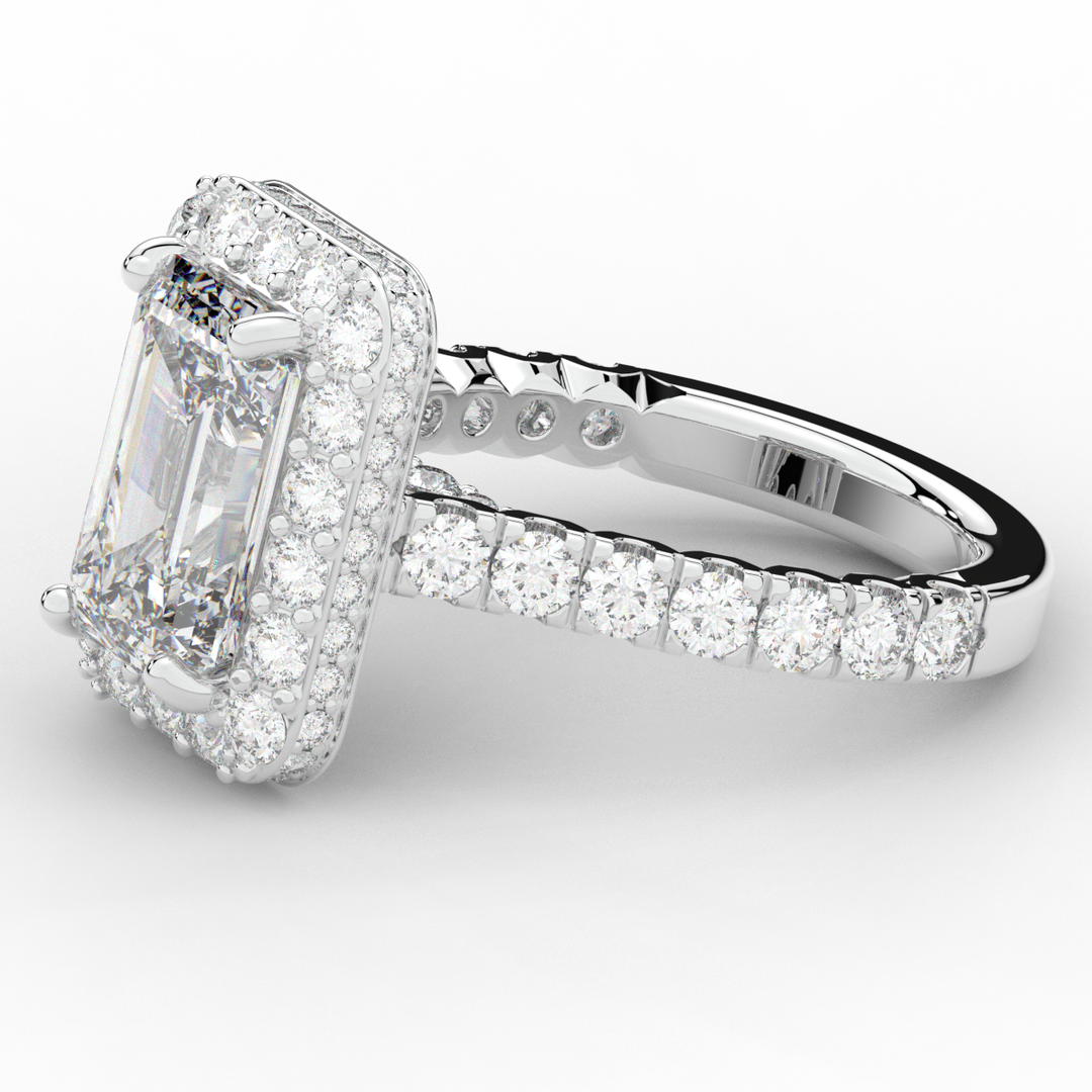 4.50CT.TW EMERALD CUT LAB DIAMOND HALO ENGAGEMENT RING - Nazarelle