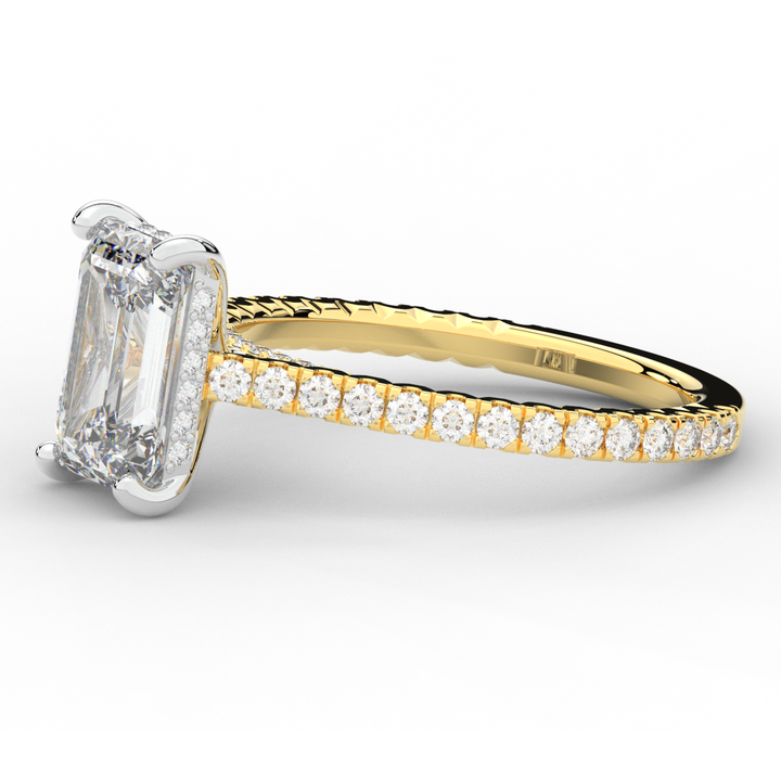 3.50CT.TW EMERALD CUT LAB DIAMOND UNDERHALO SOLITAIRE TWO TONE ENGAGEMENT RING - Nazarelle