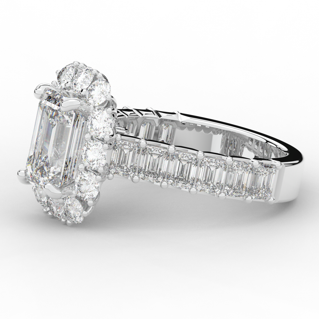 6.00CT.TW EMERALD CUT LAB DIAMOND HALO ENGAGEMENT RING - Nazarelle