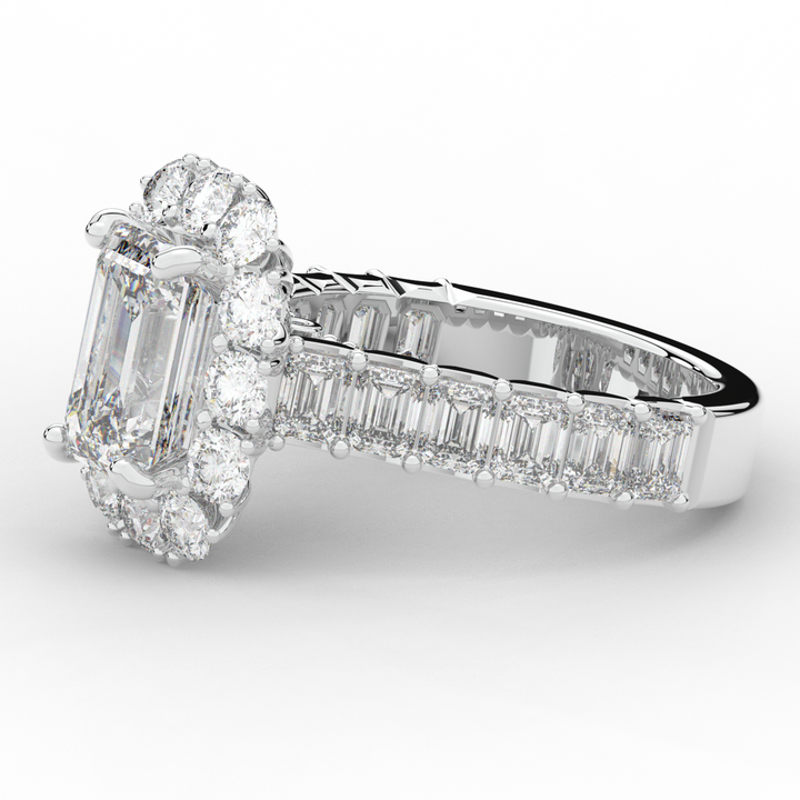 6.00CT.TW EMERALD CUT LAB DIAMOND HALO ENGAGEMENT RING - Nazarelle