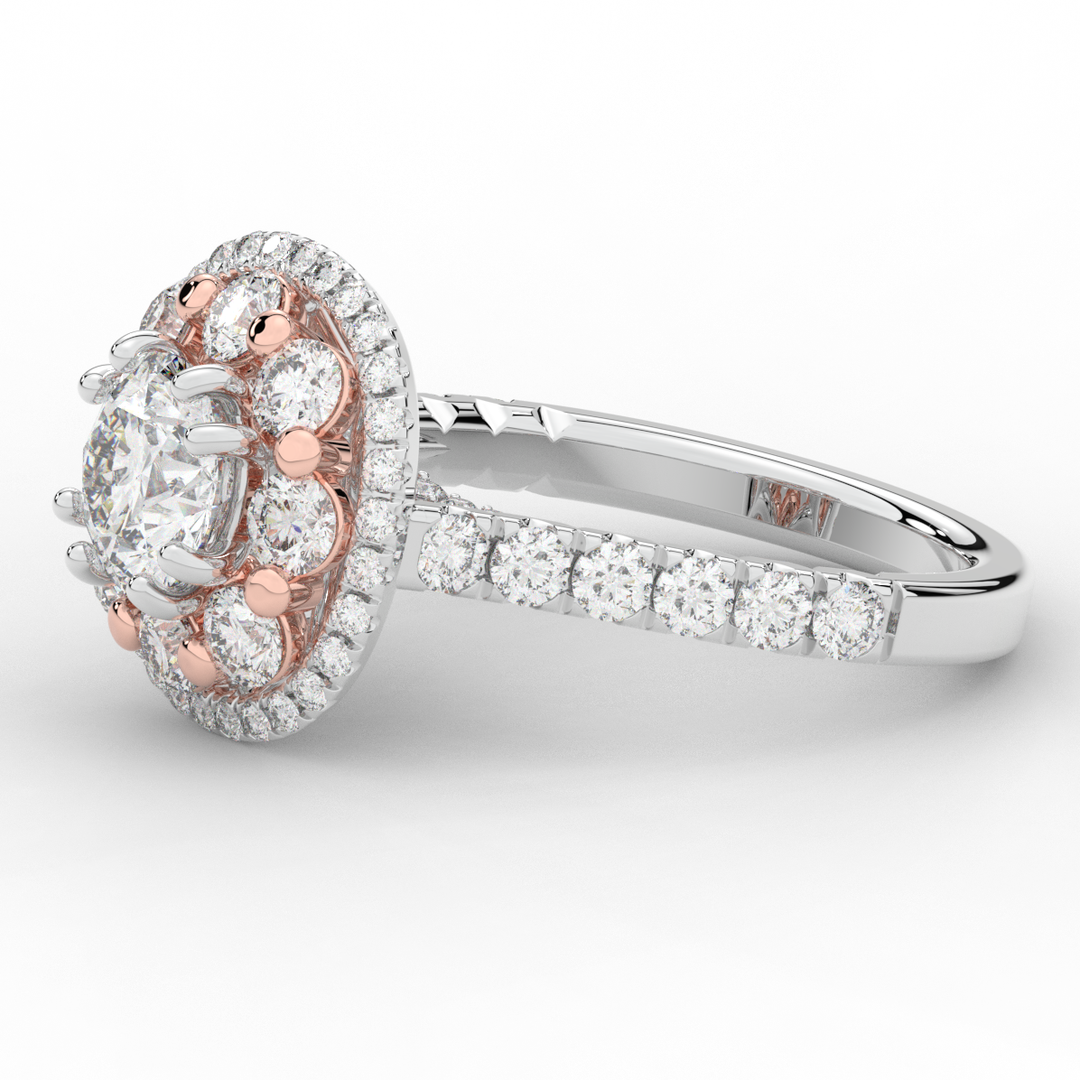 2.70CT.TW ROUND LAB DIAMOND DOUBLE HALO TWO TONE ENGAGEMENT RING - Nazarelle